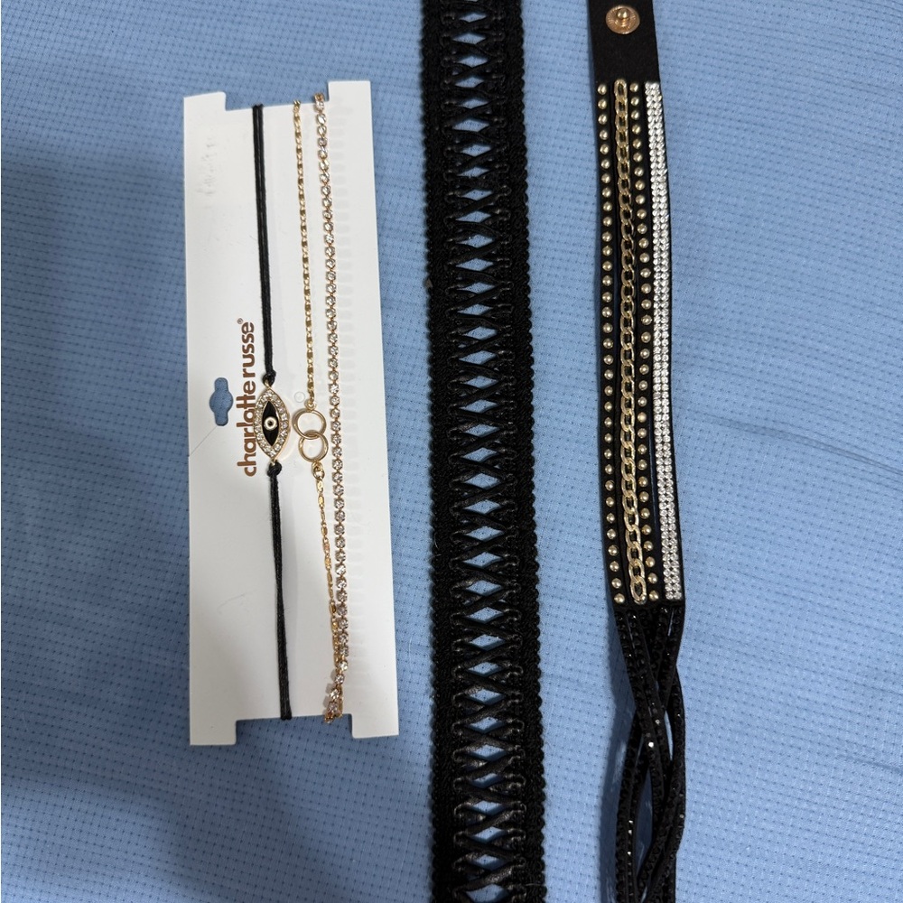 Charlotte Russe Gold and Black Eye Charm Choker Necklace Set